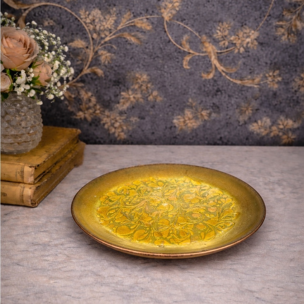 Signed K Adame Enamel on Metal Trinket Dish Mid Century 4”